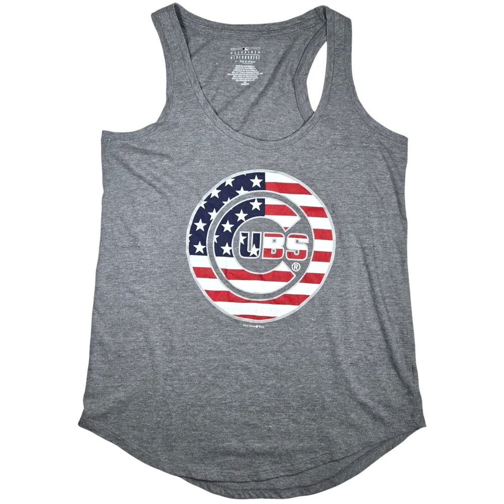 MLB Chicago Cubs Womens XS Tank Top Gray USA Flag Stars Stripes 5th &‎ Ocean